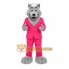 Gray Wolf in Pink Suit Mascot Costume for Events and Promotions Gray Wolf in Pink Suit Mascot Costume for Events and Promotions