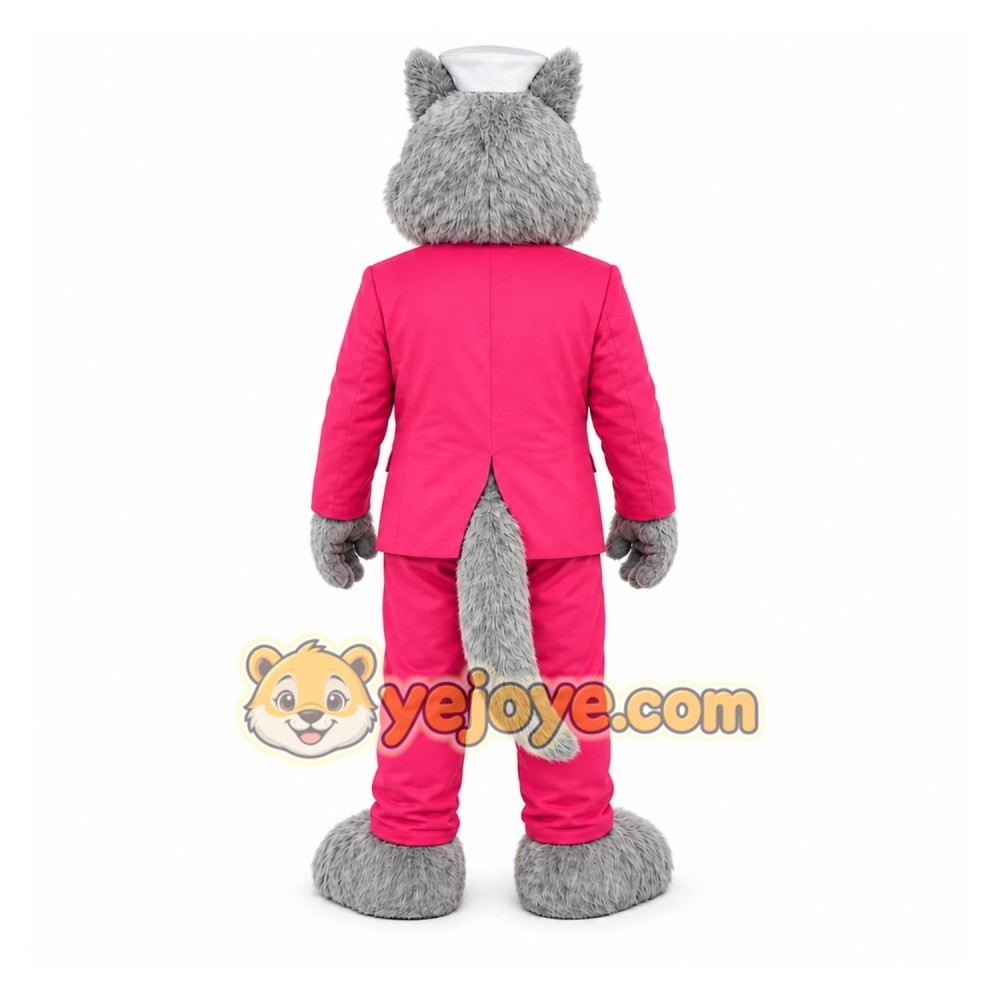 Gray Wolf in Pink Suit Mascot Costume for Events and Promotions Gray Wolf in Pink Suit Mascot Costume for Events and Promotions