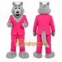 Gray Wolf in Pink Suit Mascot Costume for Events and Promotions