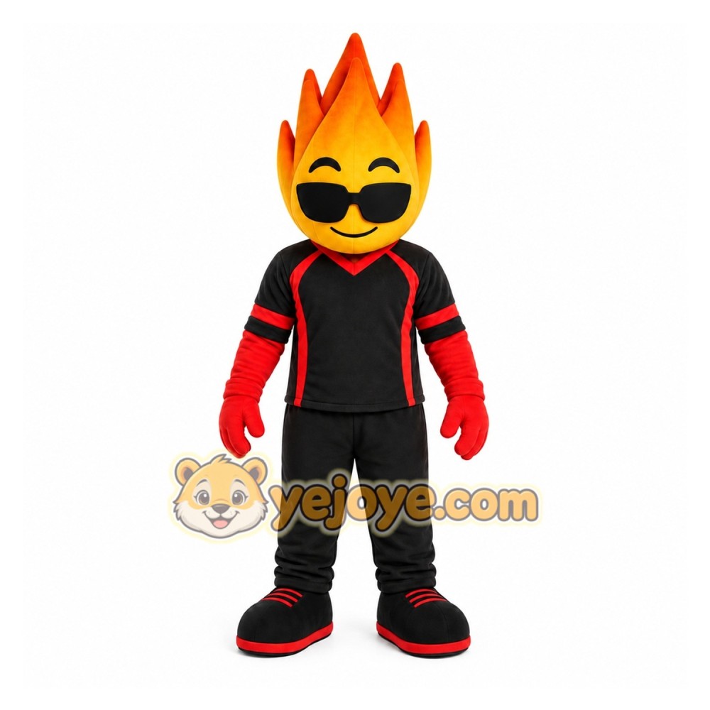 Black Flame With Sunglasses Mascot Costume for Events and Promotions