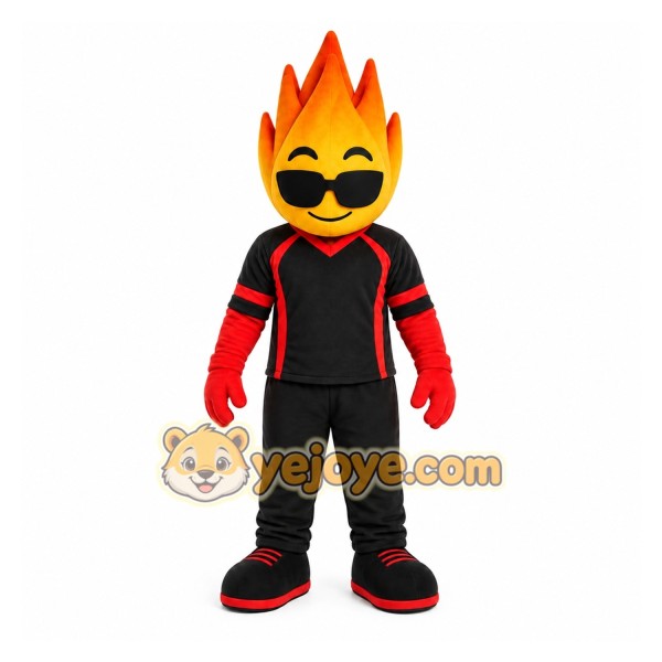 Black Flame With Sunglasses Mascot Costume for Events and Promotions