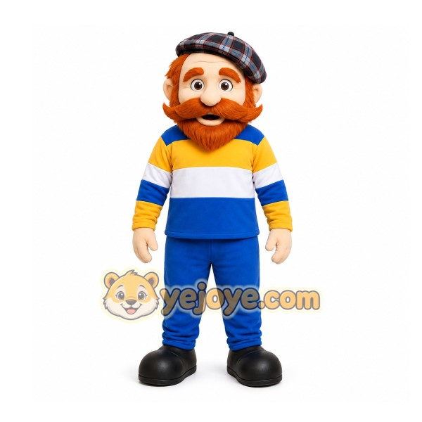 Blue Man With Beard And Cap Mascot Costume for Events and Promotions