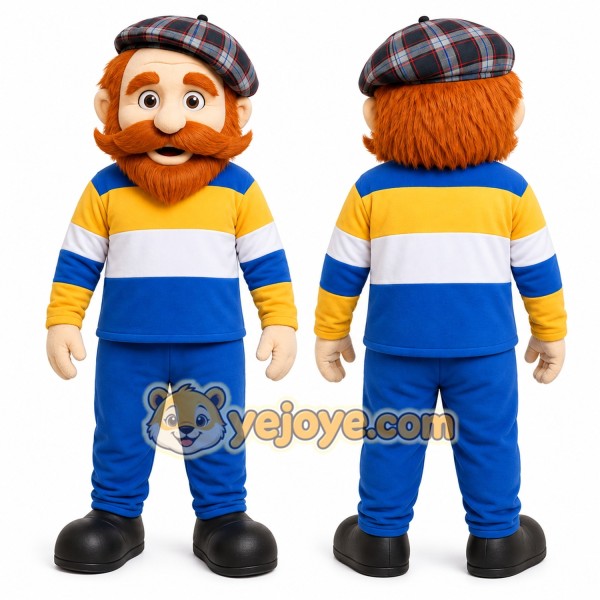 Blue Man With Beard And Cap Mascot Costume for Events and Promotions