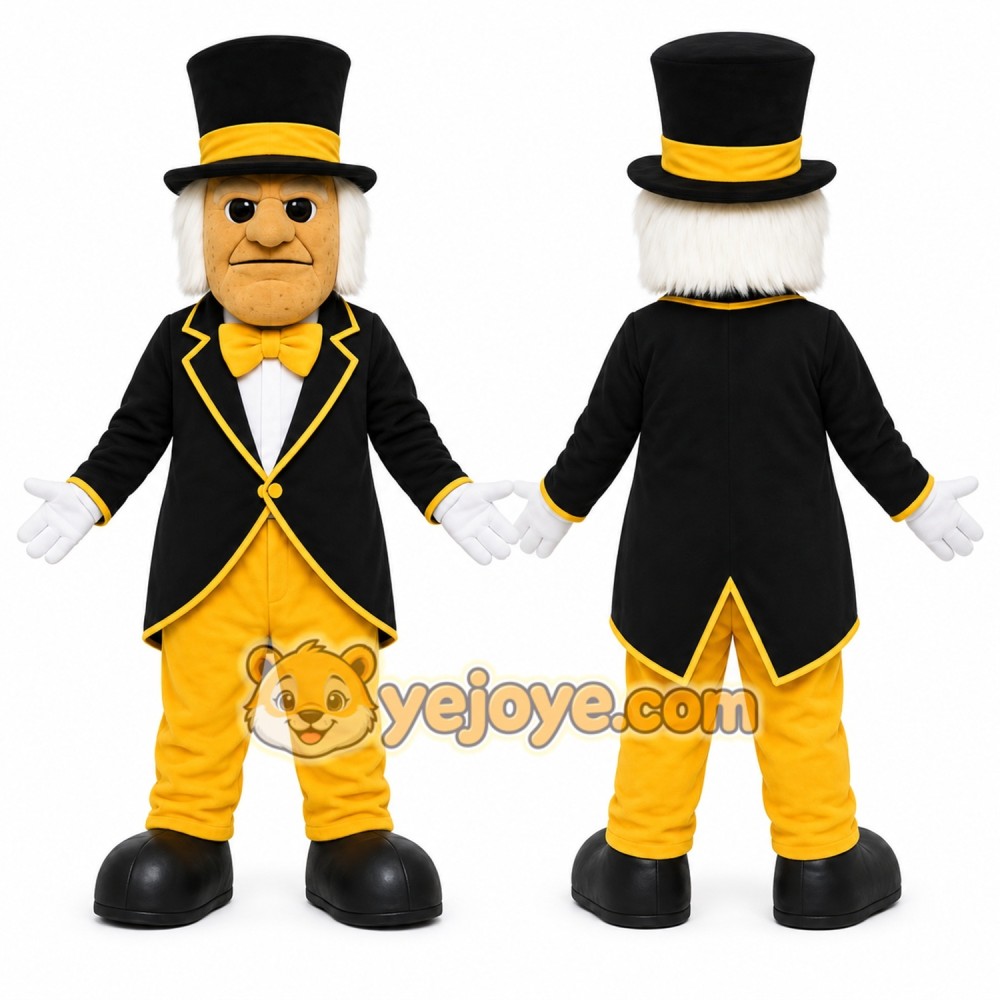 Black Gentleman Mascot Costume for Corporate Events Black Gentleman Mascot Costume for Corporate Events