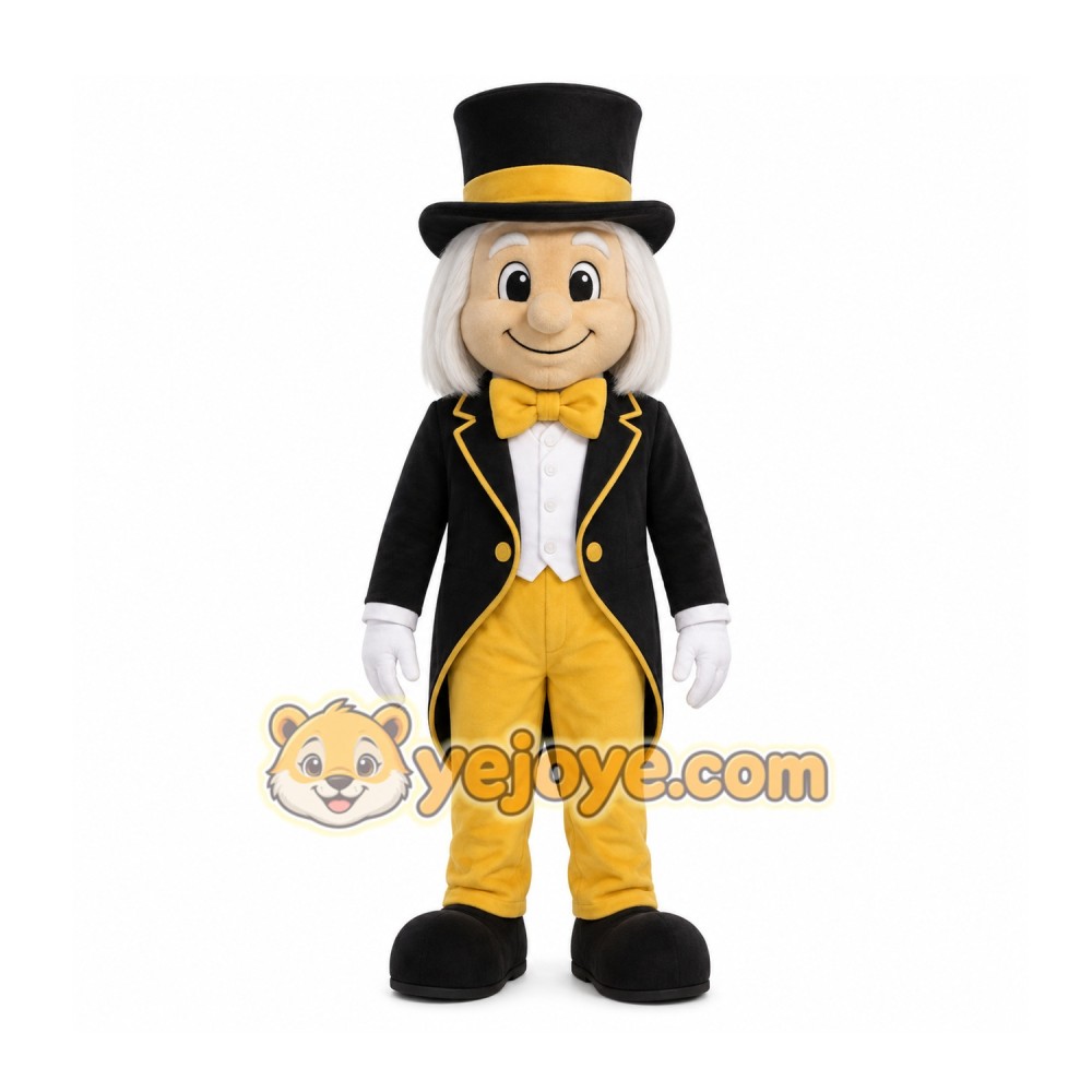 Black Gentleman Mascot Costume for Corporate Events Black Gentleman Mascot Costume for Corporate Events