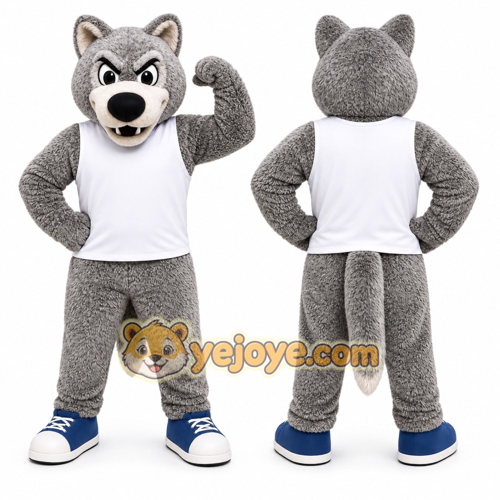 Gray Wolf Mascot Costume for Sports Events