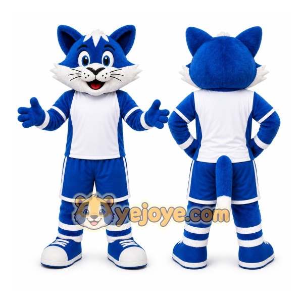 Blue Cat Mascot Costume for Sports Events
