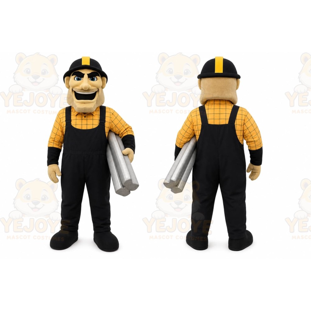 Black Construction Worker Mascot Costume for Corporate Events