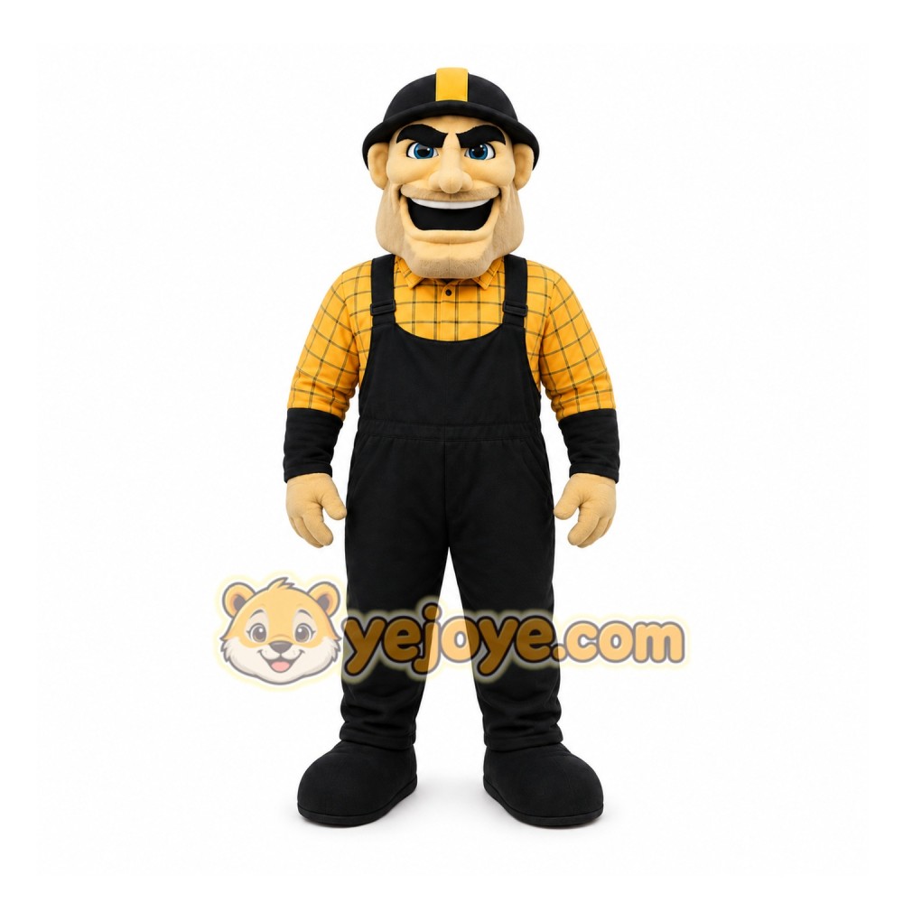 Black Construction Worker Mascot Costume for Corporate Events Black Construction Worker Mascot Costume for Corporate Events