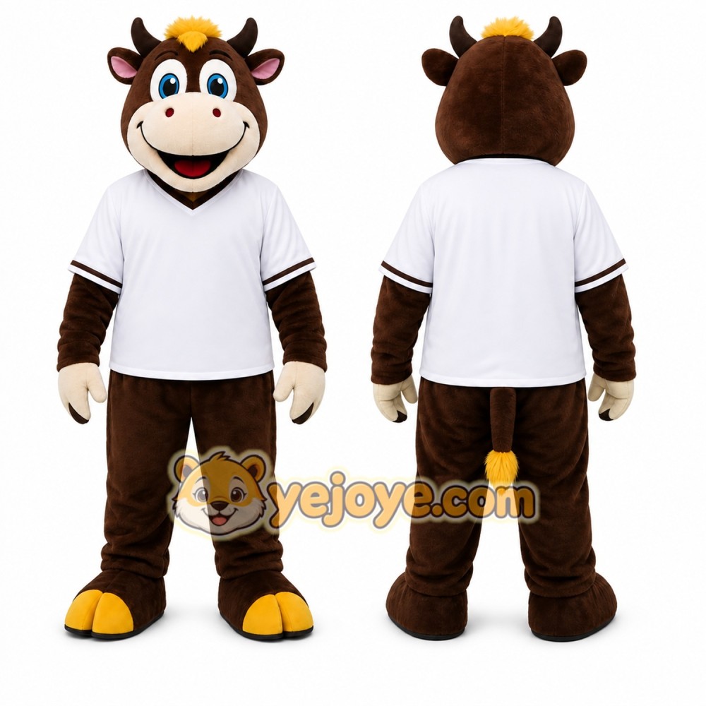 Brown Cow Mascot Costume for Restaurant Promotions Brown Cow Mascot Costume for Restaurant Promotions