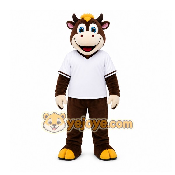Brown Cow Mascot Costume for Restaurant Promotions Brown Cow Mascot Costume for Restaurant Promotions