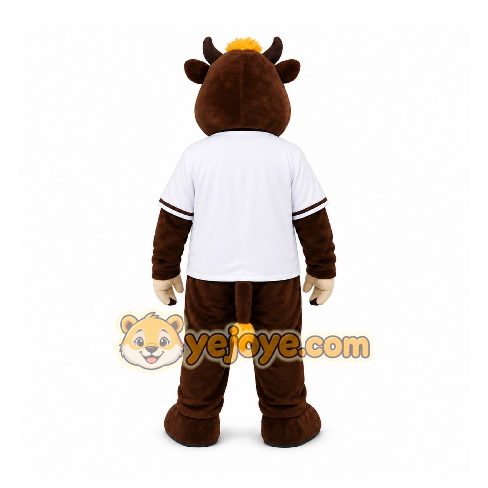 Brown Cow Mascot Costume for Restaurant Promotions Brown Cow Mascot Costume for Restaurant Promotions