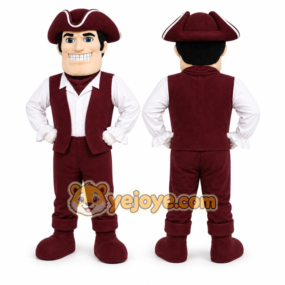 Maroon Colonial Man Mascot Costume for School Events Maroon Colonial Man Mascot Costume for School Events