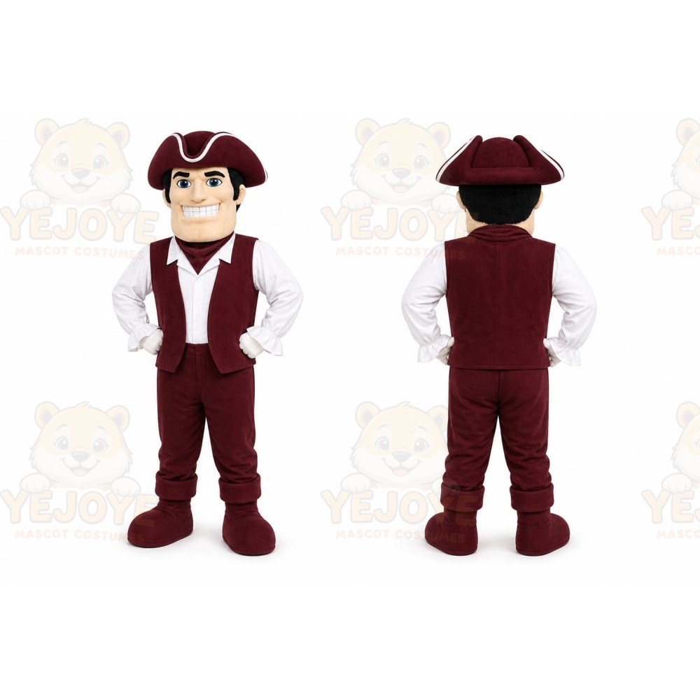 Maroon Colonial Man Mascot Costume for School Events