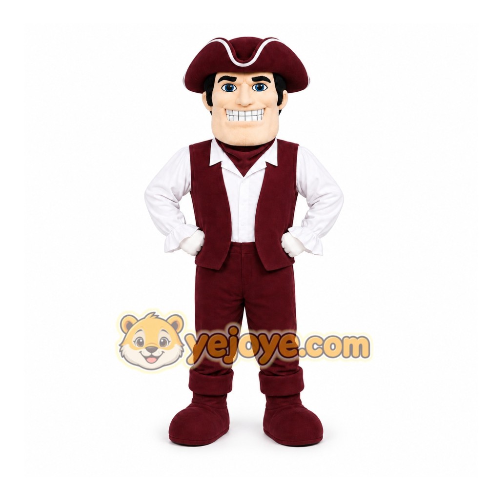 Maroon Colonial Man Mascot Costume for School Events Maroon Colonial Man Mascot Costume for School Events