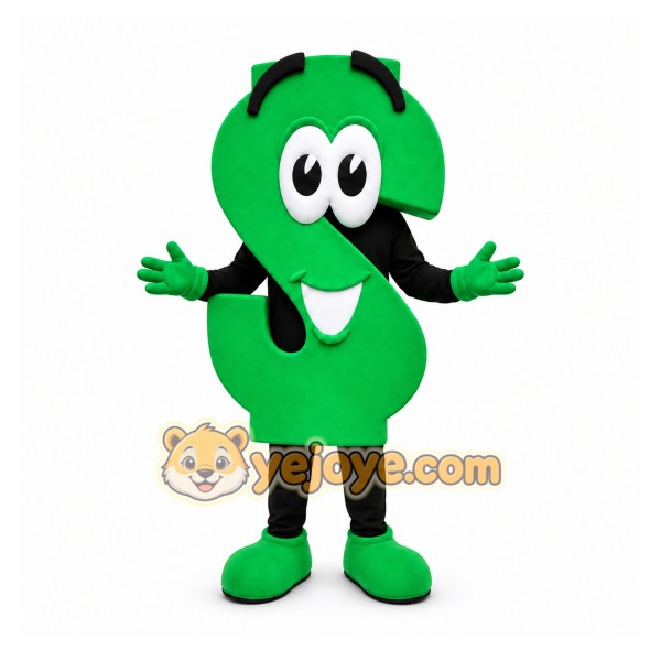 Green Dollar Sign Mascot Costume for Corporate Events