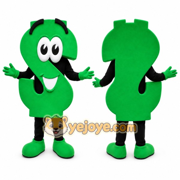 Green Dollar Sign Mascot Costume for Corporate Events