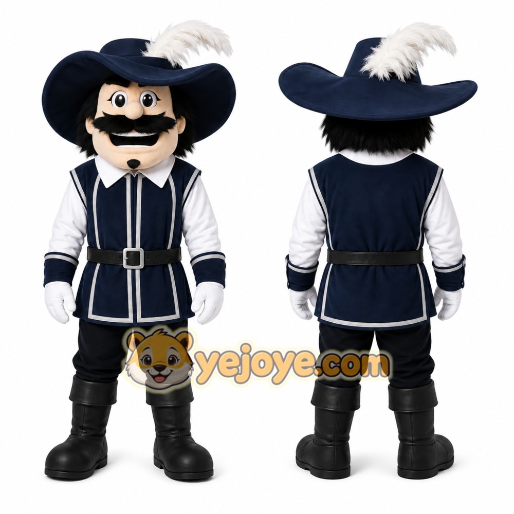 Black Musketeer Mascot Costume for Events and Promotions Black Musketeer Mascot Costume for Events and Promotions