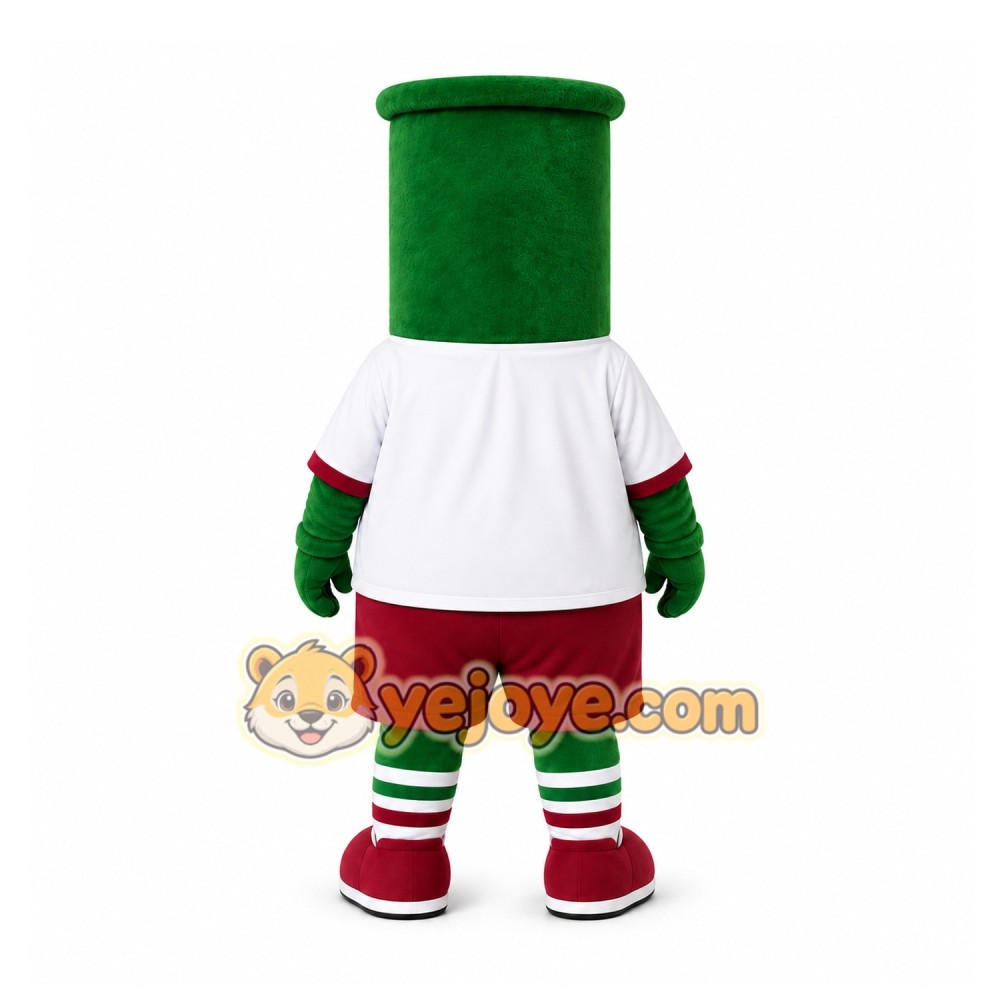 Green Cylindrical Robot Mascot Costume for Events and Promotions