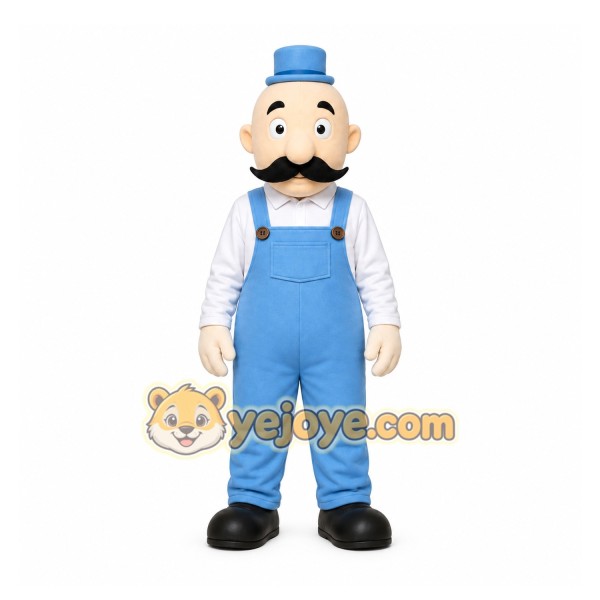 Blue Man With Mustache Mascot Costume for Corporate Events