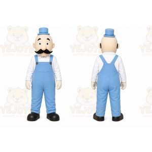 Blue Man With Mustache Mascot Costume for Corporate Events