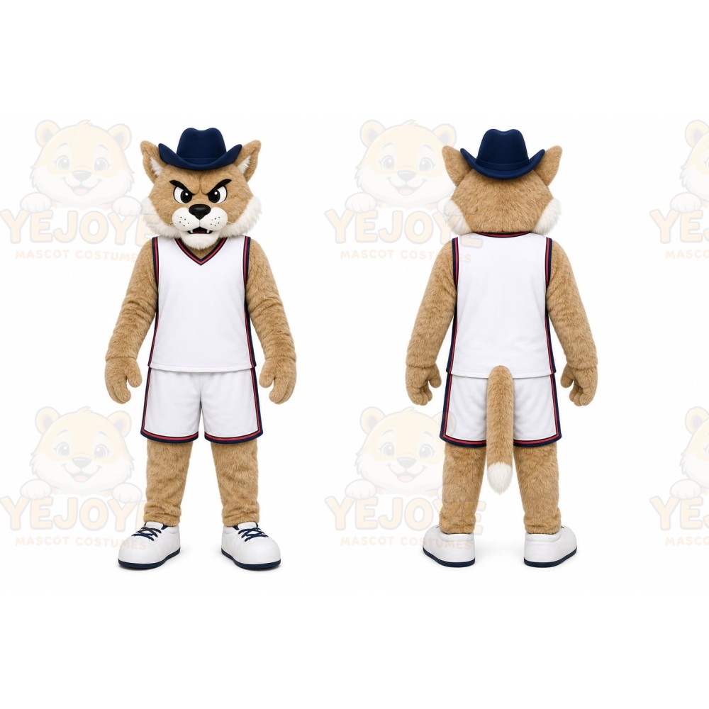 Brown Wildcat With Hat Mascot Costume for Sports Events