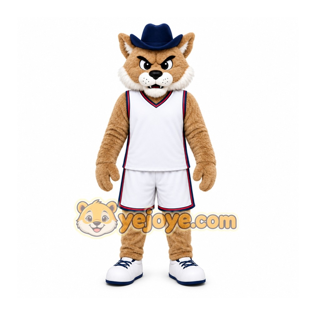Brown Wildcat With Hat Mascot Costume for Sports Events Brown Wildcat With Hat Mascot Costume for Sports Events