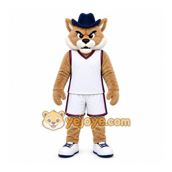 Brown Wildcat With Hat Mascot Costume for Sports Events Brown Wildcat With Hat Mascot Costume for Sports Events