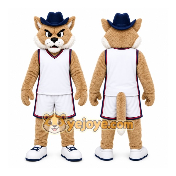 Brown Wildcat With Hat Mascot Costume for Sports Events