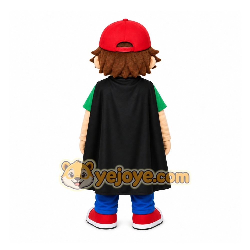 Green Boy With Cap And Cape Mascot Costume for Events and Promotions Green Boy With Cap And Cape Mascot Costume for Events and Promotions
