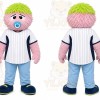 Pink Furry Baby Creature With Green Hair Mascot Costume for Events and Promotions