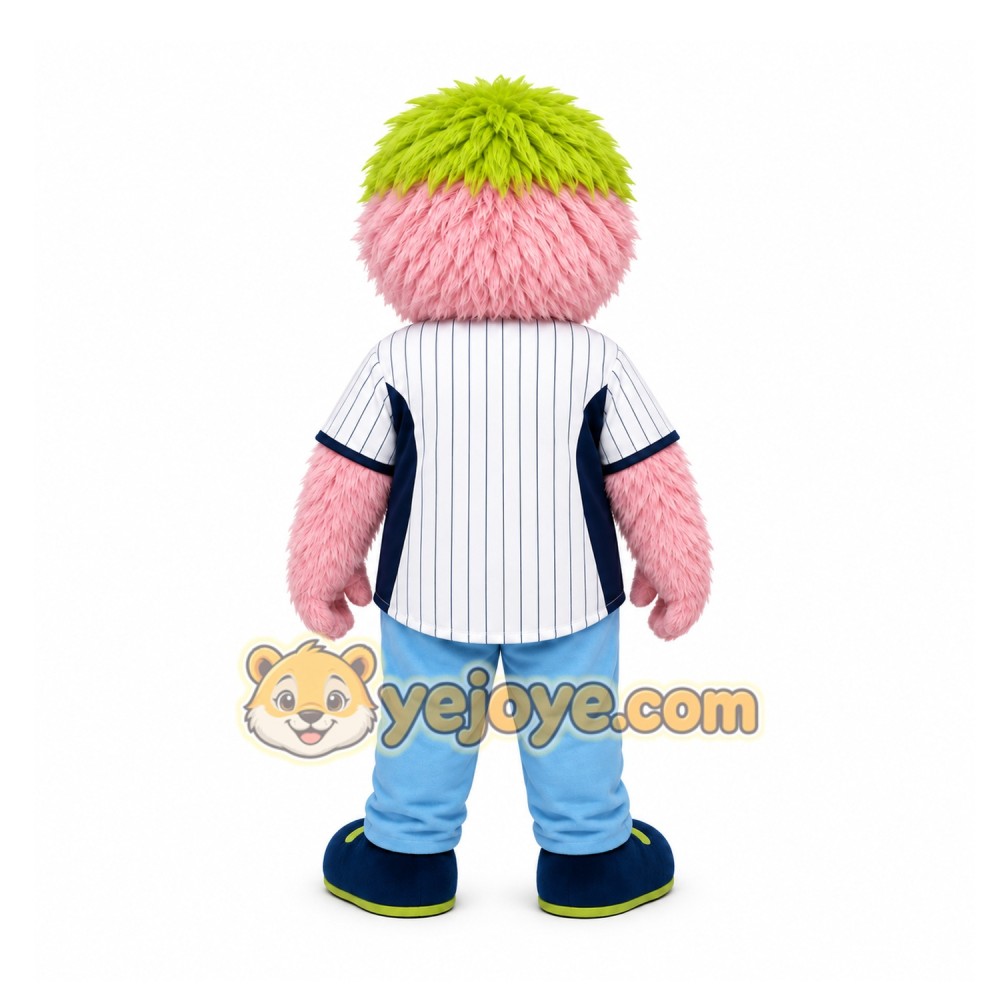 Pink Furry Baby Creature With Green Hair Mascot Costume for Events and Promotions