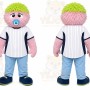 Pink Furry Baby Creature With Green Hair Mascot Costume for Events and Promotions