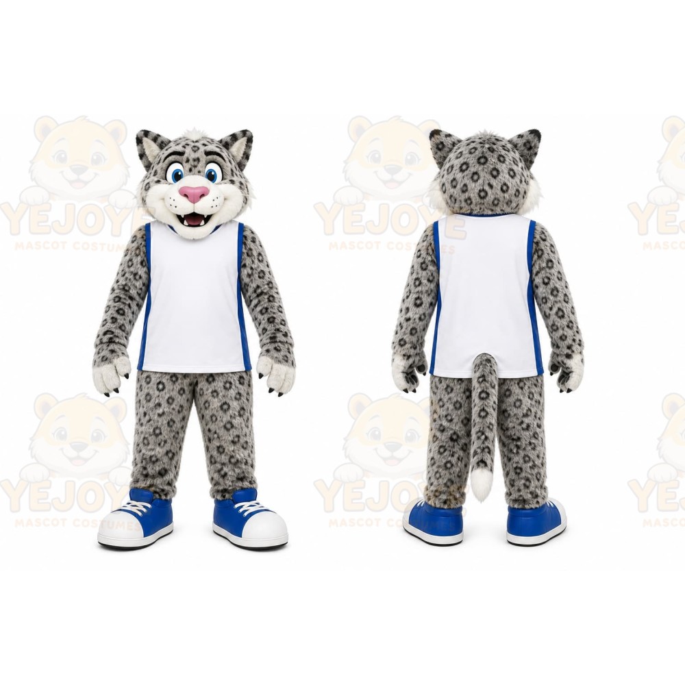 Gray Leopard Mascot Costume for Sports Events