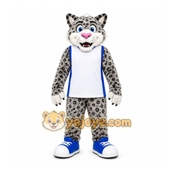 Gray Leopard Mascot Costume for Sports Events