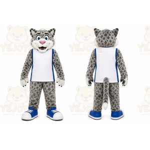 Gray Leopard Mascot Costume for Sports Events