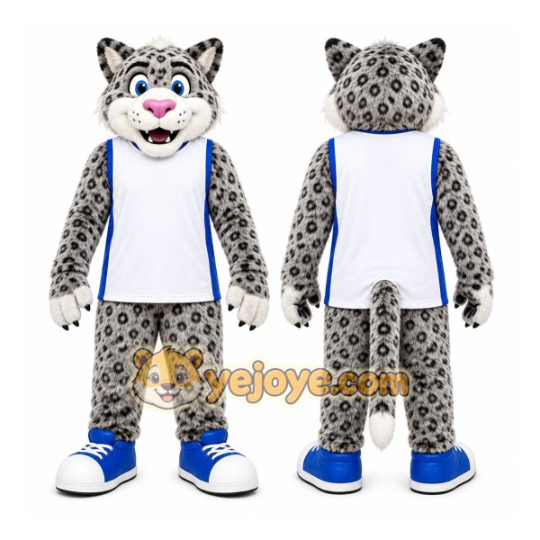 Gray Leopard Mascot Costume for Sports Events