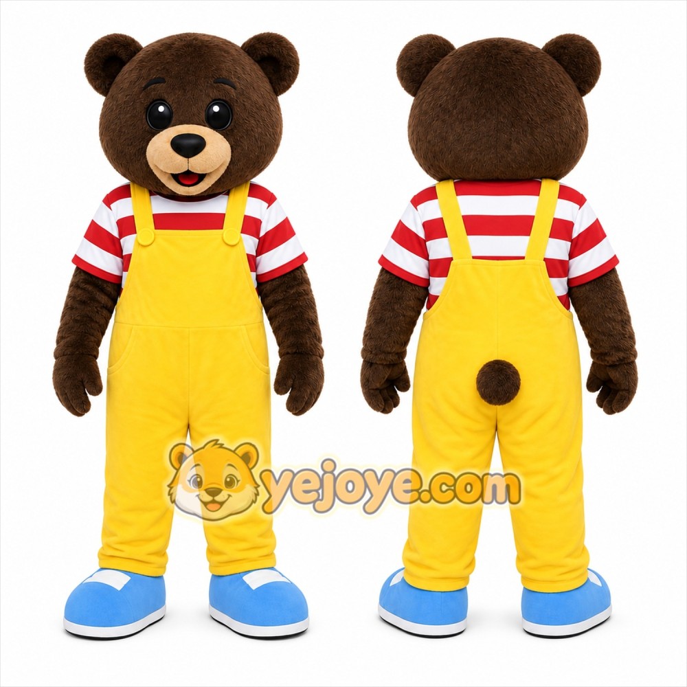 Yellow Bear In Overalls Mascot Costume for Children's Events Yellow Bear In Overalls Mascot Costume for Children's Events