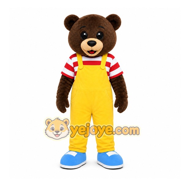 Yellow Bear In Overalls Mascot Costume for Children's Events