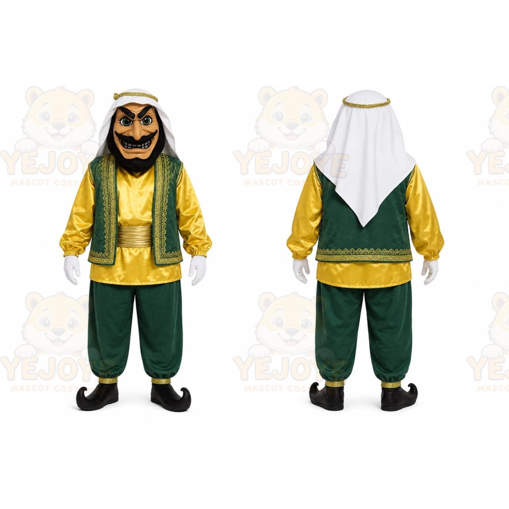 Green Middle Eastern Man Mascot Costume for Events and Promotions