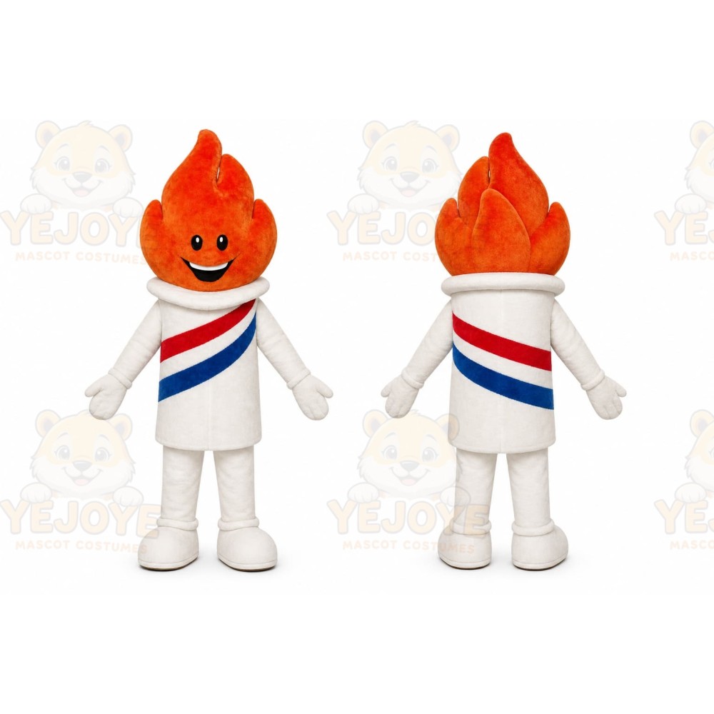 White Barber Pole With Flame Mascot Costume for Corporate Events