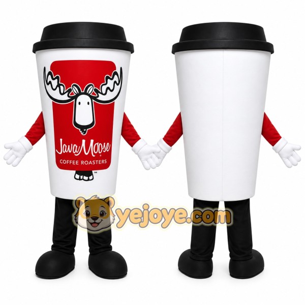 White Coffee Cup Mascot Costume for Restaurant Promotions
