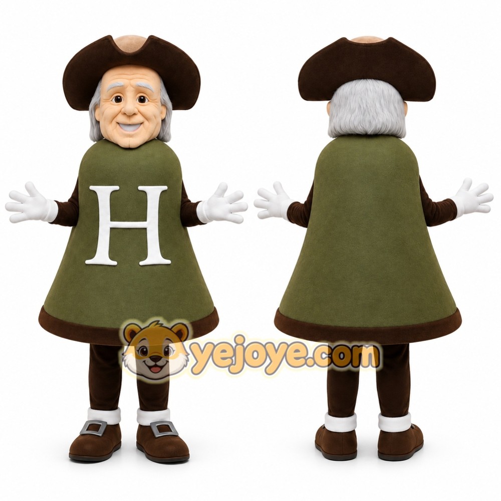 Green Colonial Man Mascot Costume for School Events Green Colonial Man Mascot Costume for School Events