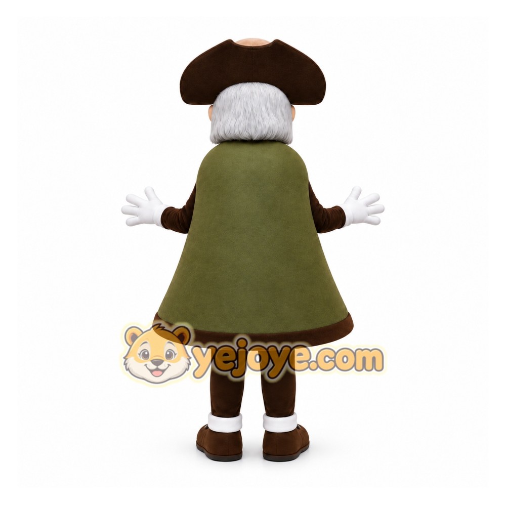 Green Colonial Man Mascot Costume for School Events Green Colonial Man Mascot Costume for School Events