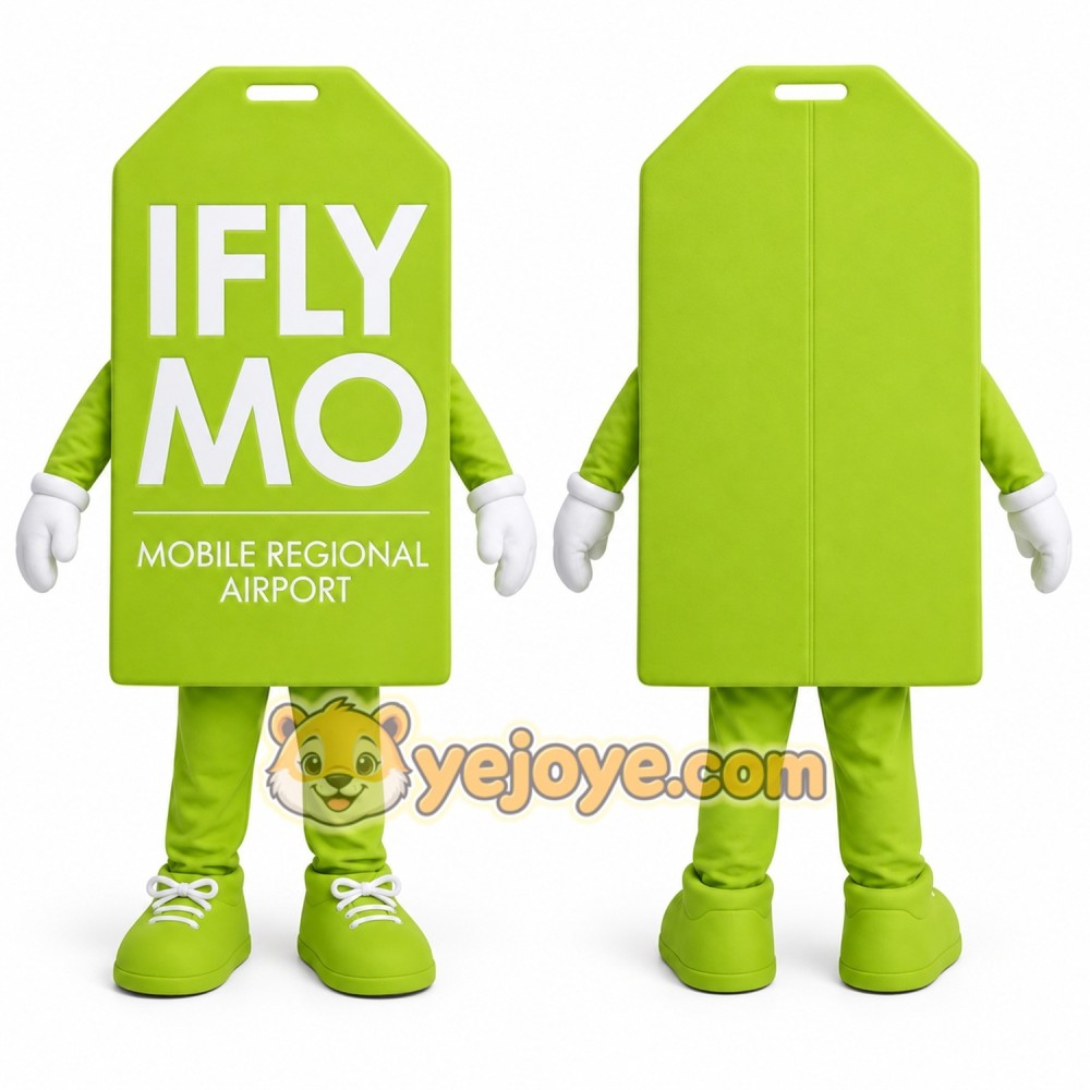 Green Luggage Tag Mascot Costume for Corporate Events