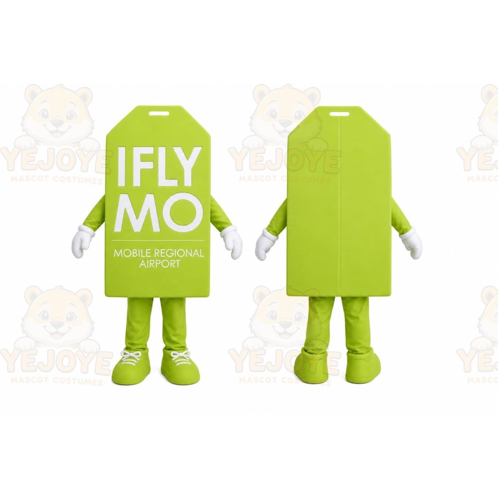 Green Luggage Tag Mascot Costume for Corporate Events