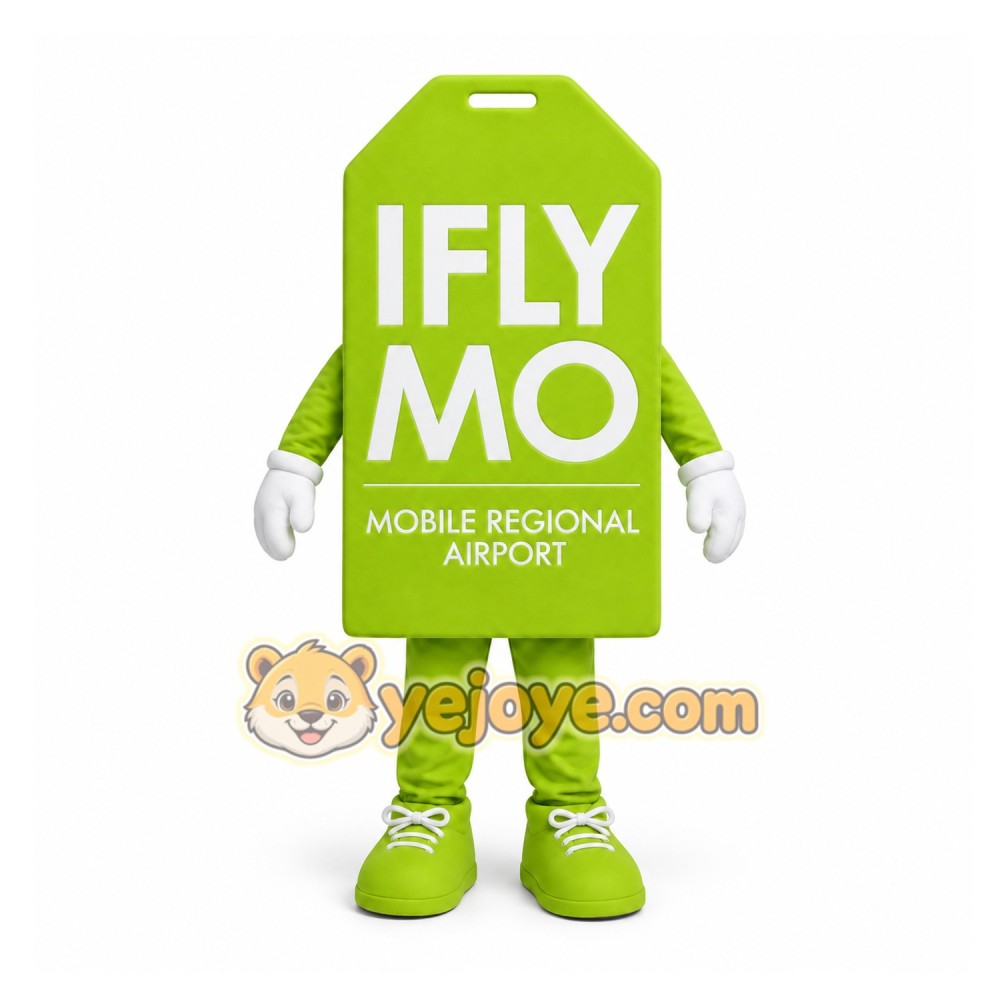 Green Luggage Tag Mascot Costume for Corporate Events