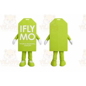 Green Luggage Tag Mascot Costume for Corporate Events