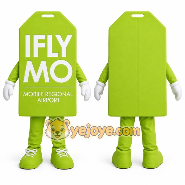 Green Luggage Tag Mascot Costume for Corporate Events