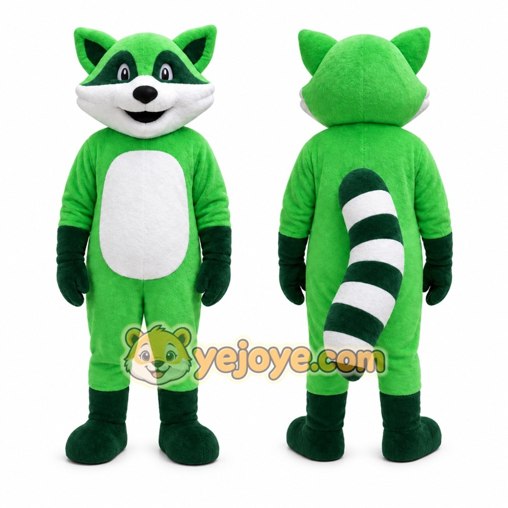 Green Raccoon Mascot Costume for Events and Promotions Green Raccoon Mascot Costume for Events and Promotions